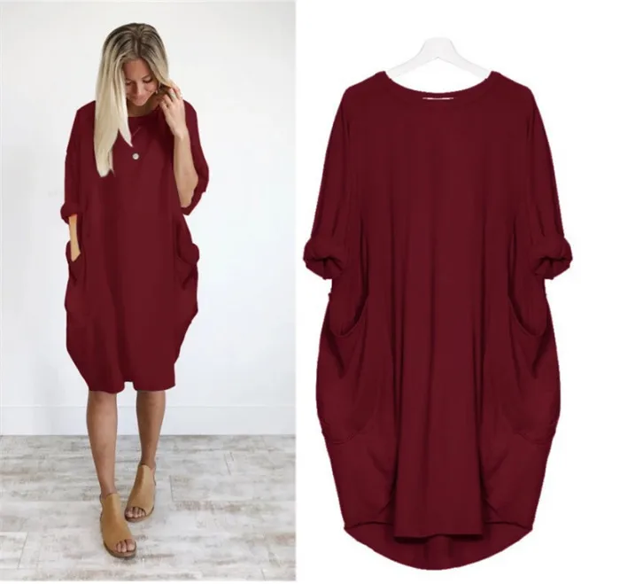 Женское платье мини Boho Повседневное с карманами и вырезом лодочкой 2019|Женские