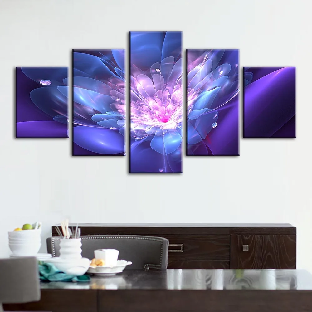 Canvas Print Picture Wall Artwork Paintings HD 5 Panel Flowers Purple Home Decoration Module Poster For Living Room Framework | Дом и сад
