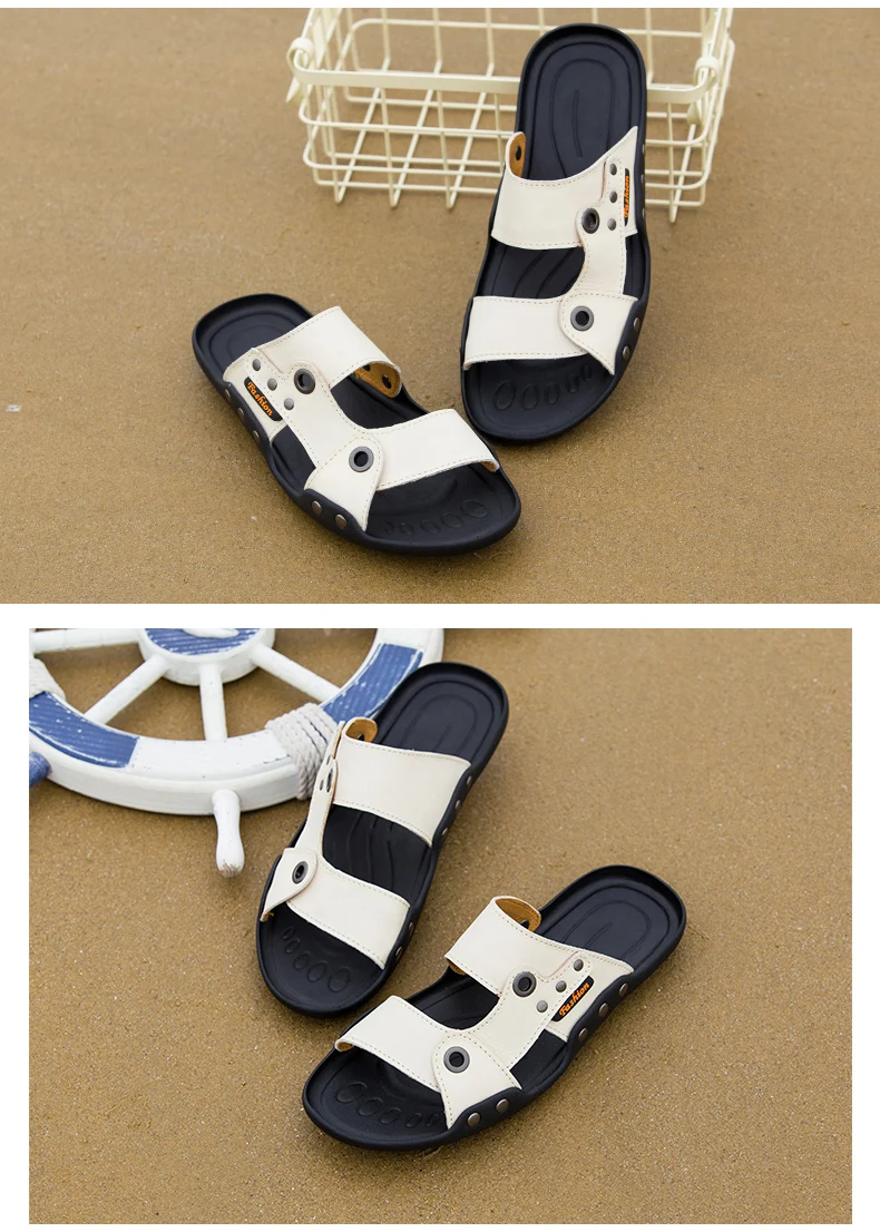 VKERGB Male flip flops Men sandals Mens slippers outdoor Summer sandals for men Brand leather shales house slippers man Blue Hot