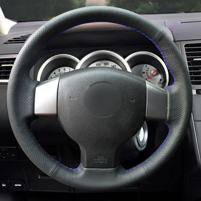 DIY черные чехлы на руль из искусственной кожи для Nissan Tiida 2004-2010 Sylphy 2006-2011 Versa 2007-2011