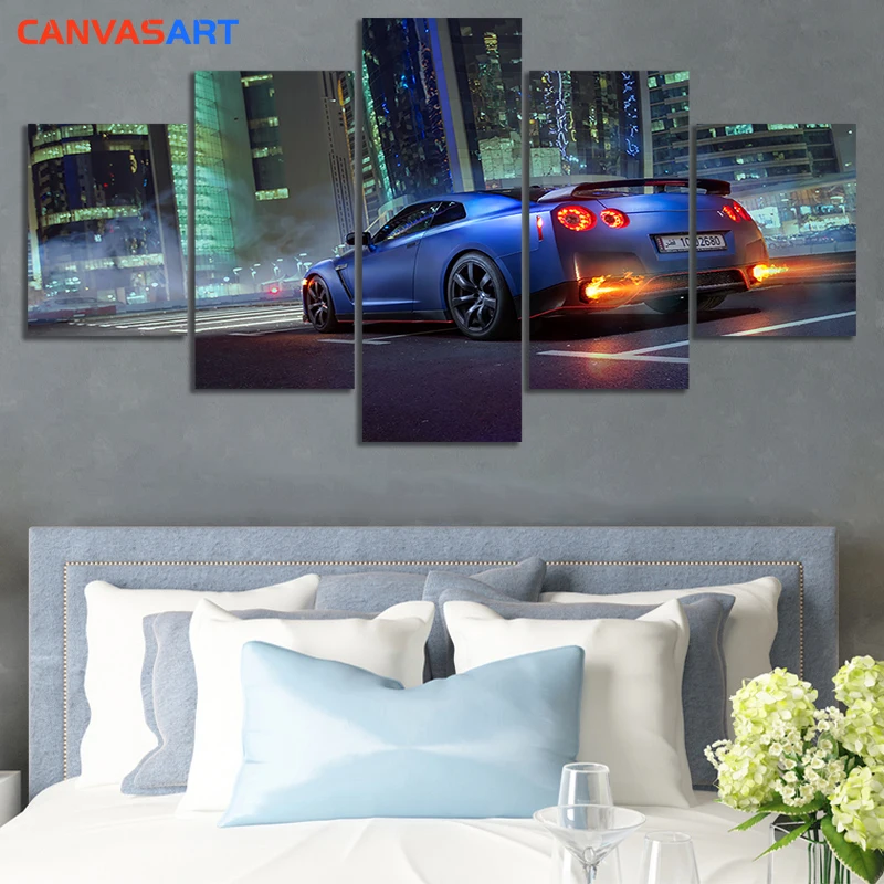 Canvas Art 5 Piece HD Pictures Nissan GTR Urban Night Scene Painting Wall Room Decoration | Дом и сад