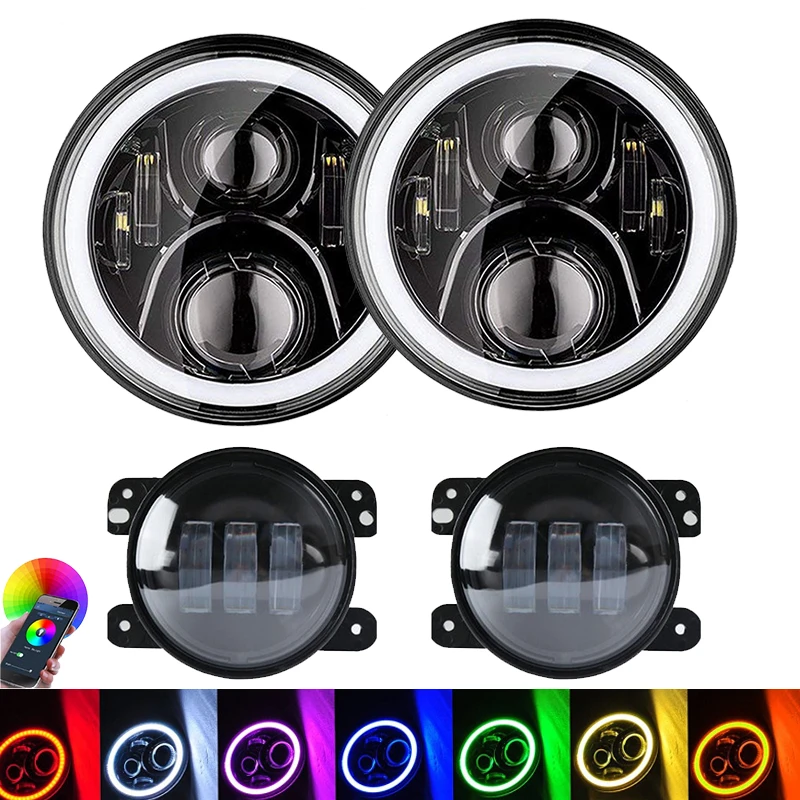 2X7 дюймовый светодиодный проектор головной светильник s с разноцветными RGB Halo + 2x30