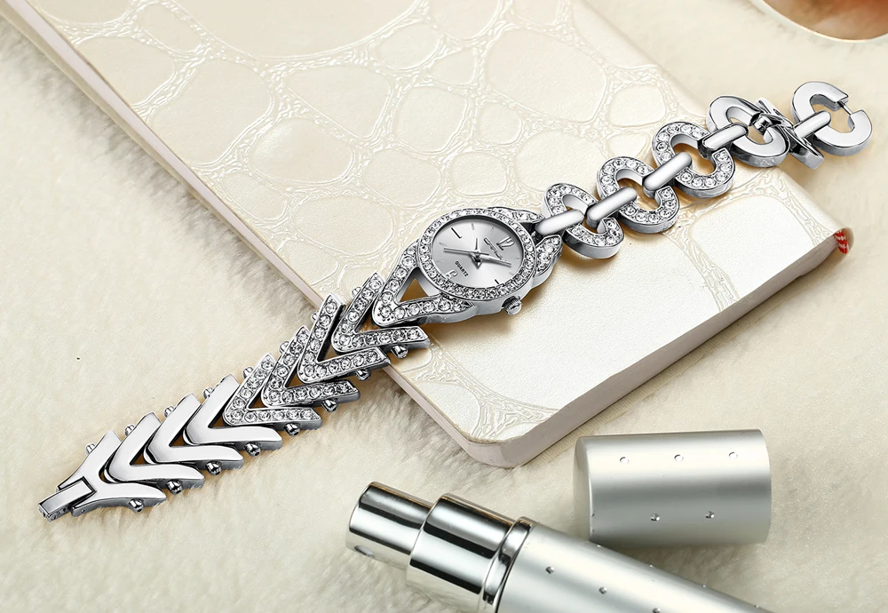 Женские кварцевые часы Crrju со стразами с креативным браслетом модные Кристальные