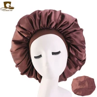 100 pcslot customized satin bonnet cap solid color turban chemo hat women wide elastic band solid night sleep beanies