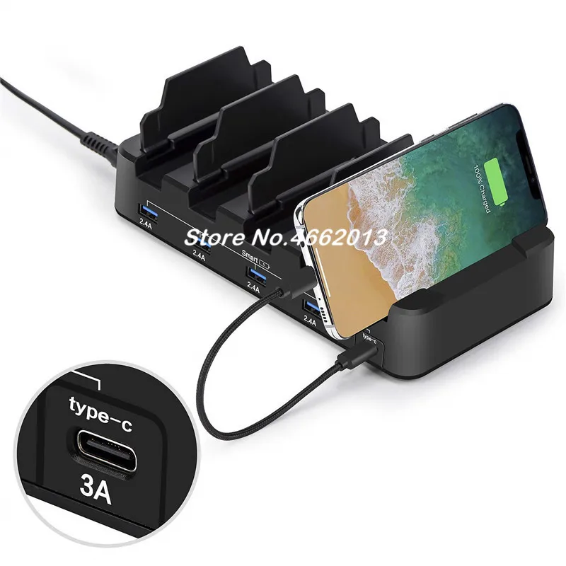 Складной 5-портовый USB зарядное устройство кронштейн мульти-порт typec мобильный