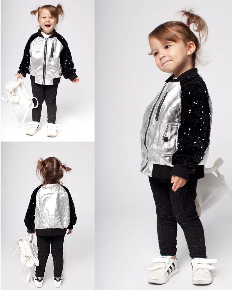 BB002 эксклюзивная куртка с блестками цвета металлик для девочек 3-7 лет; Цвет серебристый, золотистый