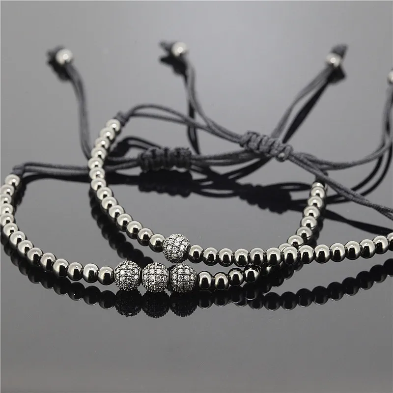white ball blackbead 2 шт. брелки, Anil arjandas MACRAME Браслет Fit Для мужчин 4 мм Медь бусины 6 мм Micro Pave CZ Briading регулируемый браслет - Окраска металла: white ball blackbead