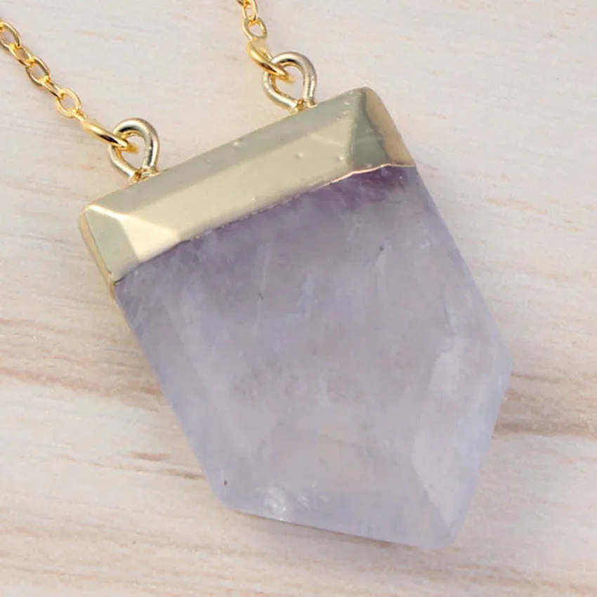 

100-Unique Light Yellow Gold Color Natural Rock Crystal Royal Shield Double Hook Pendant Point Healing Chakra Amulet Jewelry