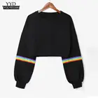 Укороченный Женский свитшот Moletom, Радужный, с длинным рукавом, в полоску, черный пуловер, топ, Женская толстовка