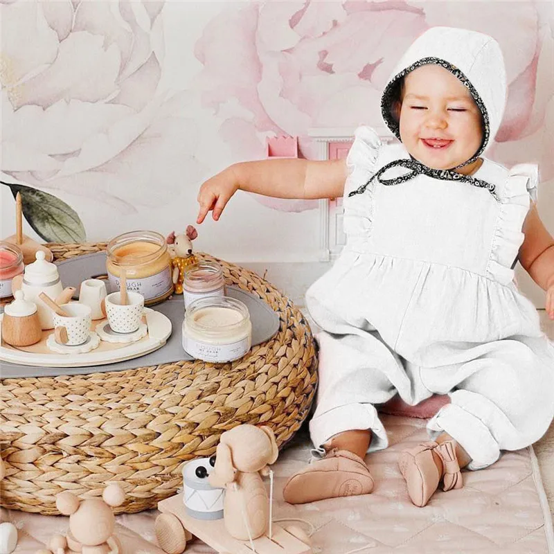 Летние однотонные розовые костюмы для девочек с оборками и рукавами крылышками