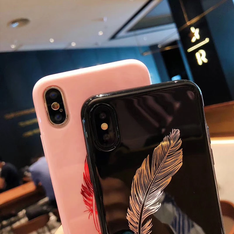 Глянцевые силиконовые чехлы для телефонов с перьями iphone X 8 7 6s Plus чехол 6 мягкая