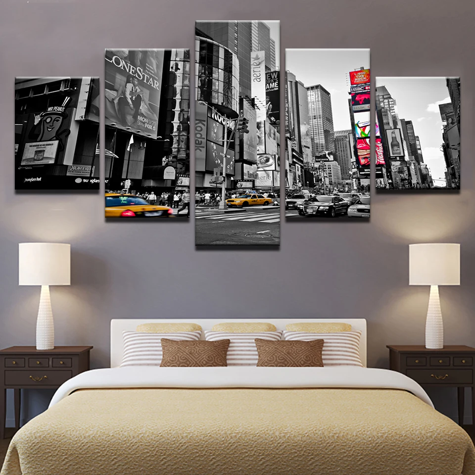 

Современные Холст HD печатает фотографии для Гостиная Wall Art рамки 5 шт. задний фон шумного городской пейзаж Живопись Домашний декор плакат