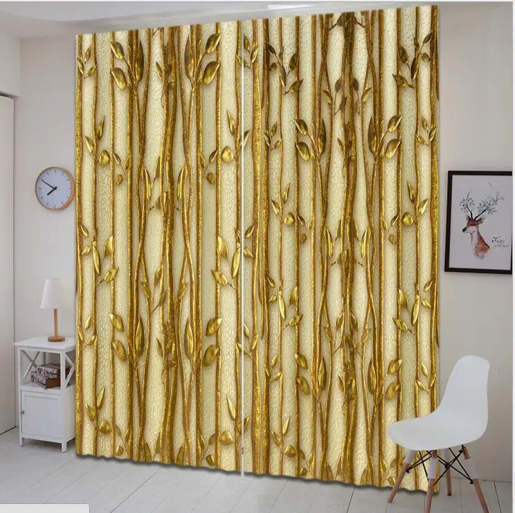 

Golden lines Luxury 3D Window Curtain For Living Room office Bedroom decorate Customized size Drapes Cortinas Rideaux pillowcase