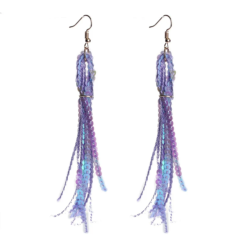 Trendy Colorful Shiny Sequins Tassel Earrings Bling Long Drop for Women Girl Party Accessories Gifts Brincos | Украшения и