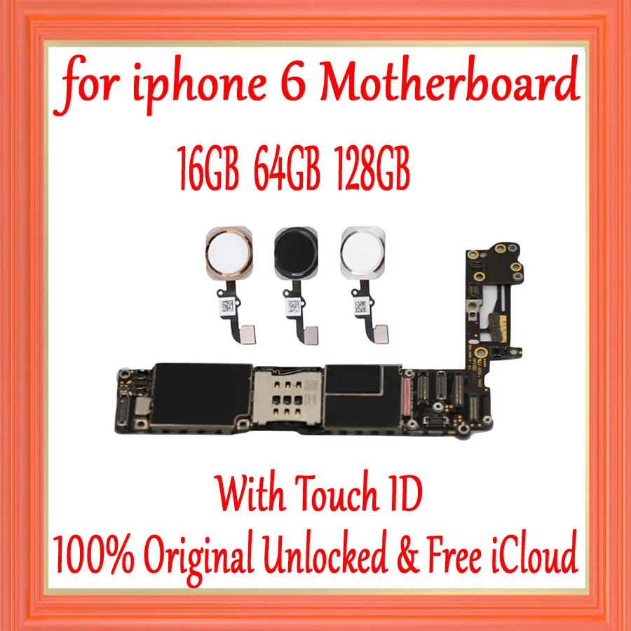 Нет iCloud для iphone 6 4,7 дюйма материнская плата 16 Гб 64 Гб 128 ГБ разблокирована для iphone 6 материнская плата с/без Touch ID