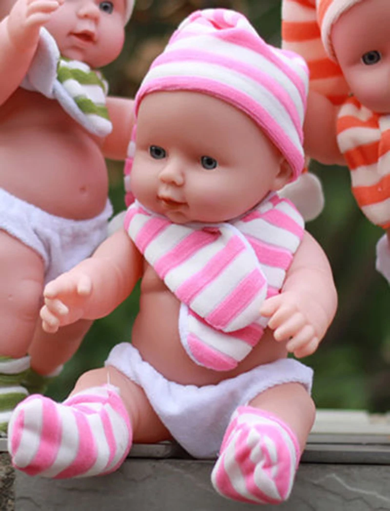 

Pink Striped Clothes Newborn Reborn Doll 30cm Handmade Black Boy Girl Baby Silicone Vinyl