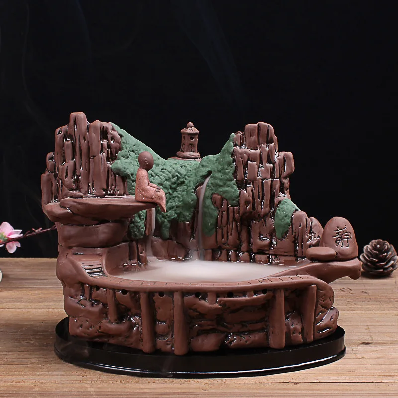 

Purple Sand Backflow Incense Burner Mountain River Smoke Waterfall Incense Decoration With Led Music Box + 10pcs Incense Cones