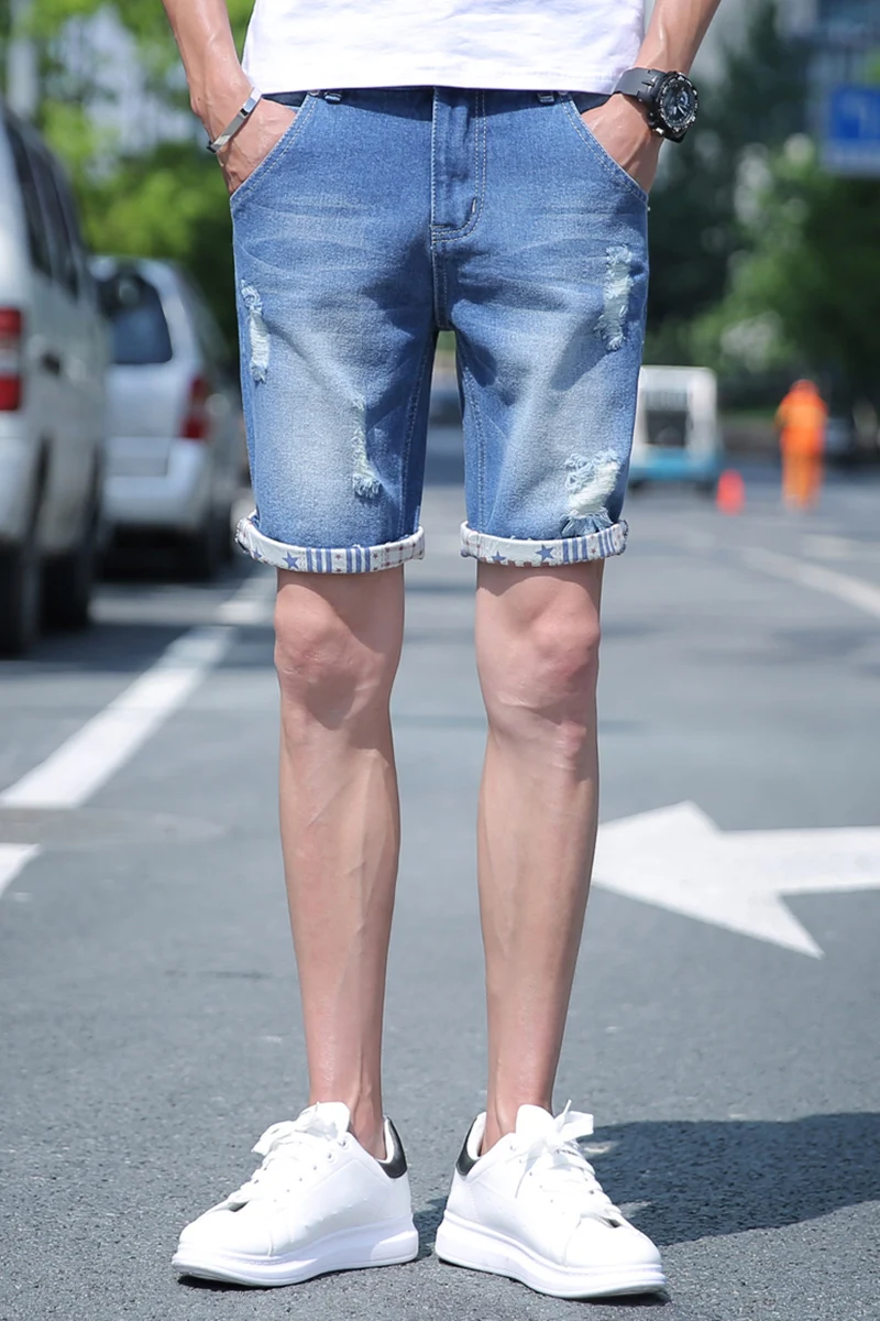 Для Мужчин's Джинсовые шорты синий модные Шорты для женщин зауженные джинсы