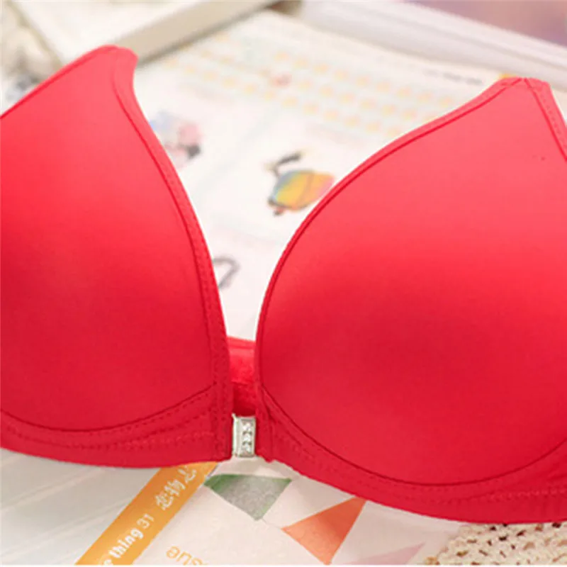 

Sexy Women Bra Solid Smooth Front Closure Thin Padded Bra Racer Back Seamless Push Up Bra