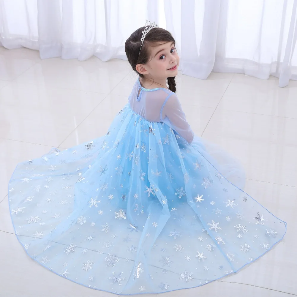 Платье Эльзы для девочек костюмы на Хэллоуин костюм косплея снега детские платья