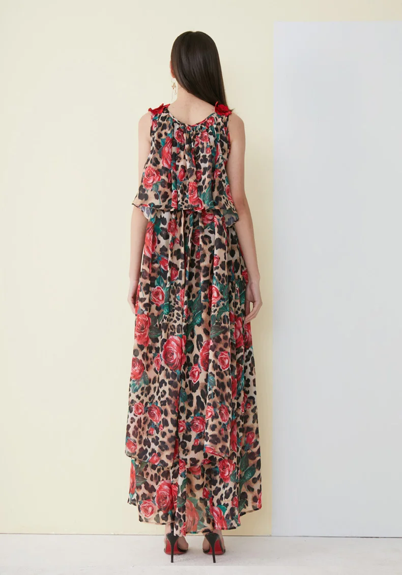 Женские модельные платья без рукавов с V-образным вырезом и леопардовым принтом |