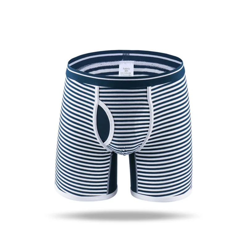 2018 New Brand Men Long Boxer Male Underwear Striped Cotton Open Pouch Shorts Sexy Leg Boxers With Sizes M-XXXL | Мужская одежда