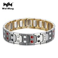 welmag magnetic bracelet men double row negative ion germanium bracelets bangles male stainless steel luxury charm wrist band