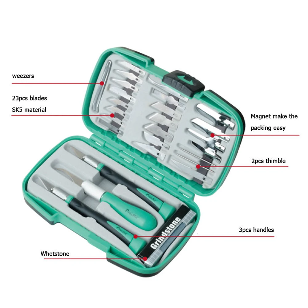 PD-395A Pro'sKit 30 шт Многофункциональный нож Деревообрабатывающие инструменты набор для резьбы инструменты для DIY резьба по дереву припой проволока резка