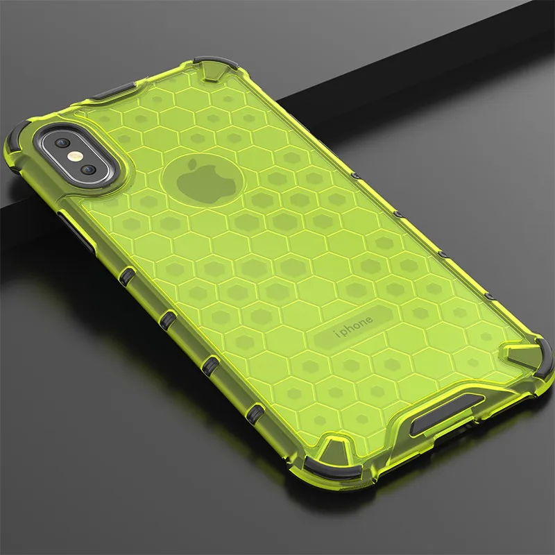 Hybrid PC Armor Case For iPhone XS Max XR X Honeycomb Pattern Clear Shockproof Bumper 7 8 Plus 6 6S Capa |
