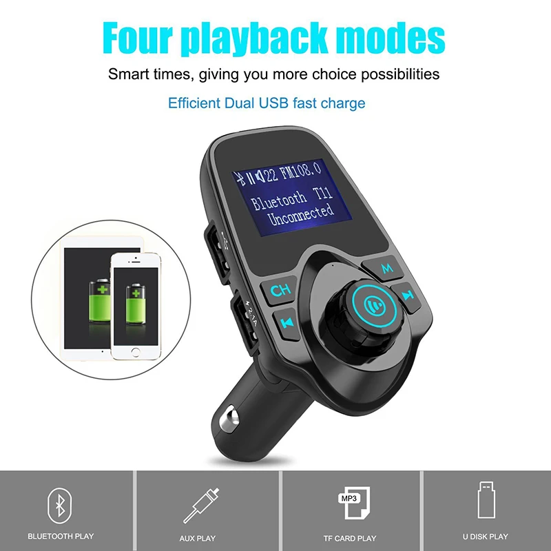 Беспроводной в автомобиле Bluetooth hands free kit стерео fm передатчик радио адаптер с