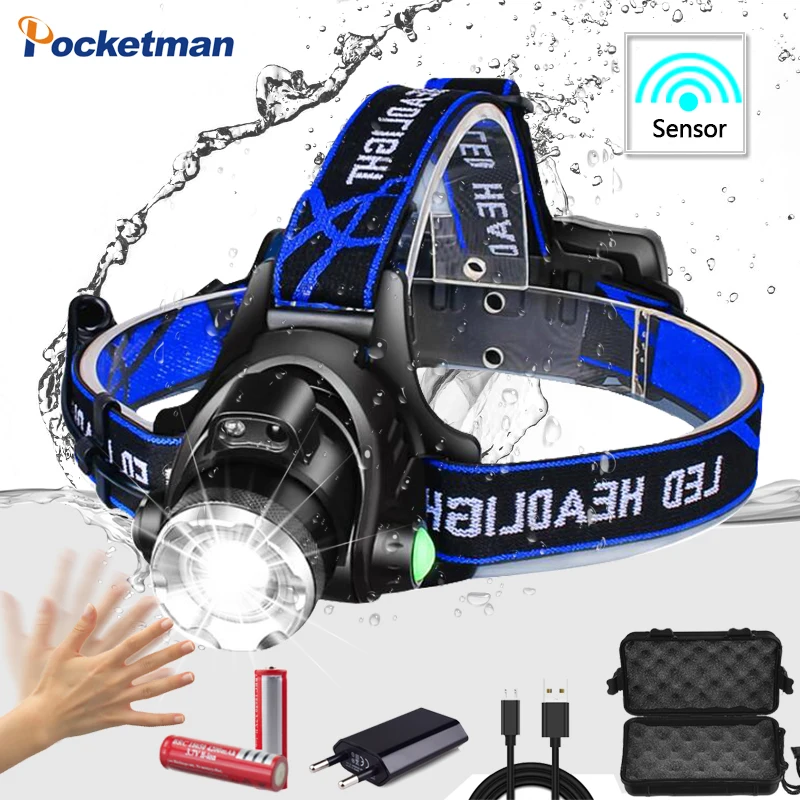 Светодиодный налобный фонарь 6500lum V6/L2/T6 с датчиком движения перезаряжаемый супер
