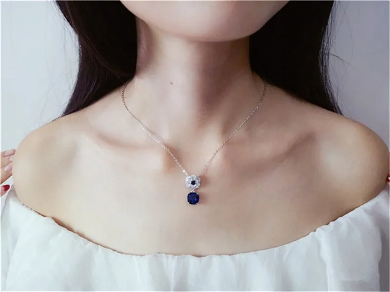 Женское ожерелье из серебра 925 пробы с сапфировым камнем|pendant blue|pendants for womenpendant