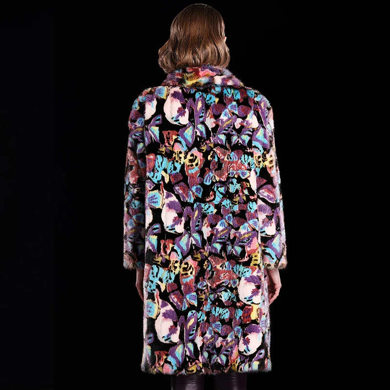 LVCHI 2019 new Flower Pattern Women Winter Mink Coat Fashion Female Boho Casual Visone Warm Fur Bohemian Mink Fur Coats