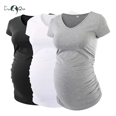 3pcs as pic Комплект из 3 предметов, женская одежда с v-образным вырезом и коротким рукавом для кормящих мам, топы, футболки для беременных, женская одежда с рюшами сбоку, топы, футболки - Цвет: 3pcs as pic