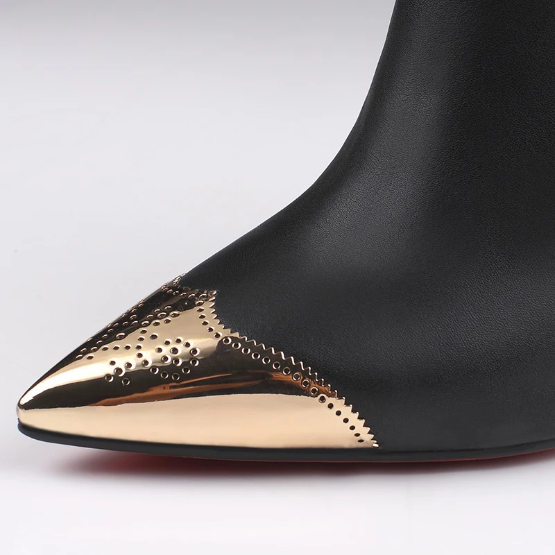 Модные зимние женские ботильоны из натуральной кожи на высоком каблуке с острым