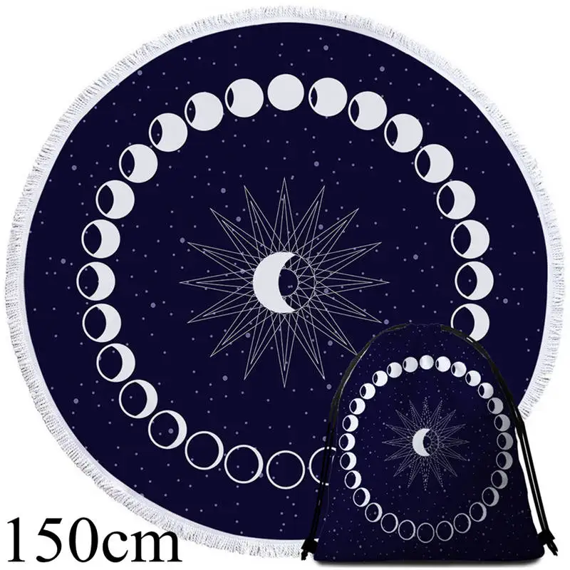 002 Towel 150cm-Bag Постельное белье Outlet с 3d принтом из микрофибры банное полотенце большое круглое пляжное полотенце для взрослых и детей лето Toalla Moon Eclipse Tassel гобелен - Цвет: 002 Towel 150cm-Bag