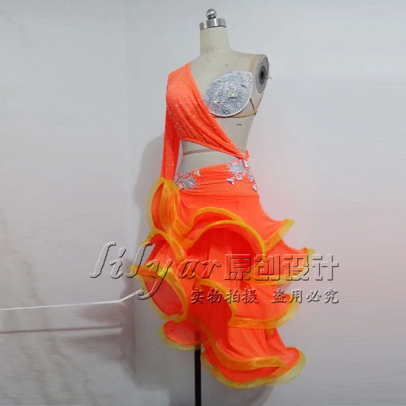 Женский длинный костюм для латиноамериканских танцев|latin dance costumes|latin danceorange dress |