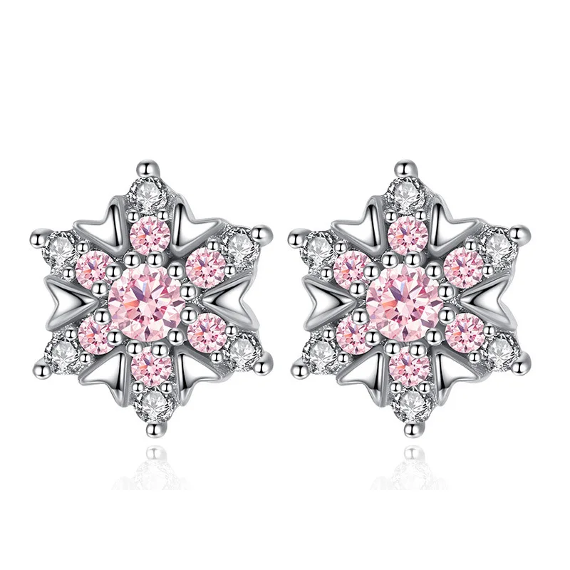 

100% 925 sterling silver shiny crystal snowflake ladies`stud earrings women jewelry female gift wholesale drop shipping cheap