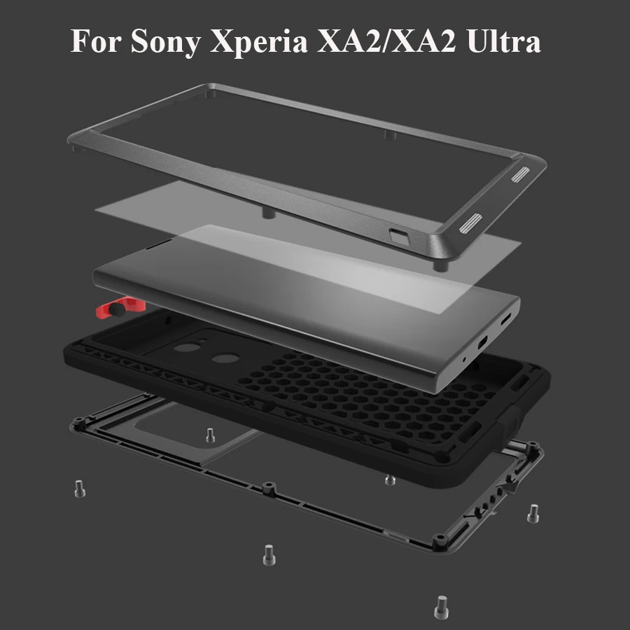Чехол бренда Love Mei для Sony Xperia XA2 Ultra Metal Shockproof Phone Cover Anti-Fall Rugged Armor.