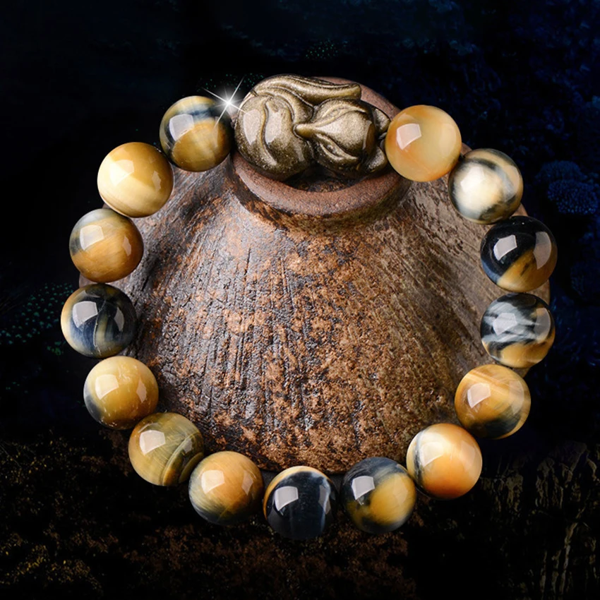 

Yellow Blue Tiger Eye Couple Bracelets For Women 8-12mm Stone Bracelet Fox Gold Obsidian Accessories Bracelet Male