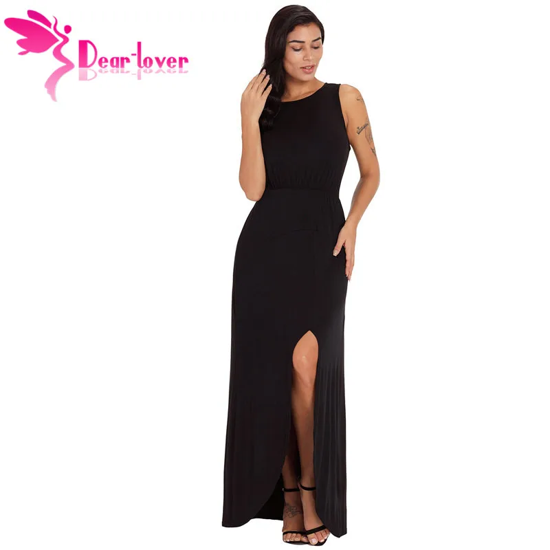 Dear Lover длинное платье Vestidos лето черный розовый с круглым вырезом спереди разрез