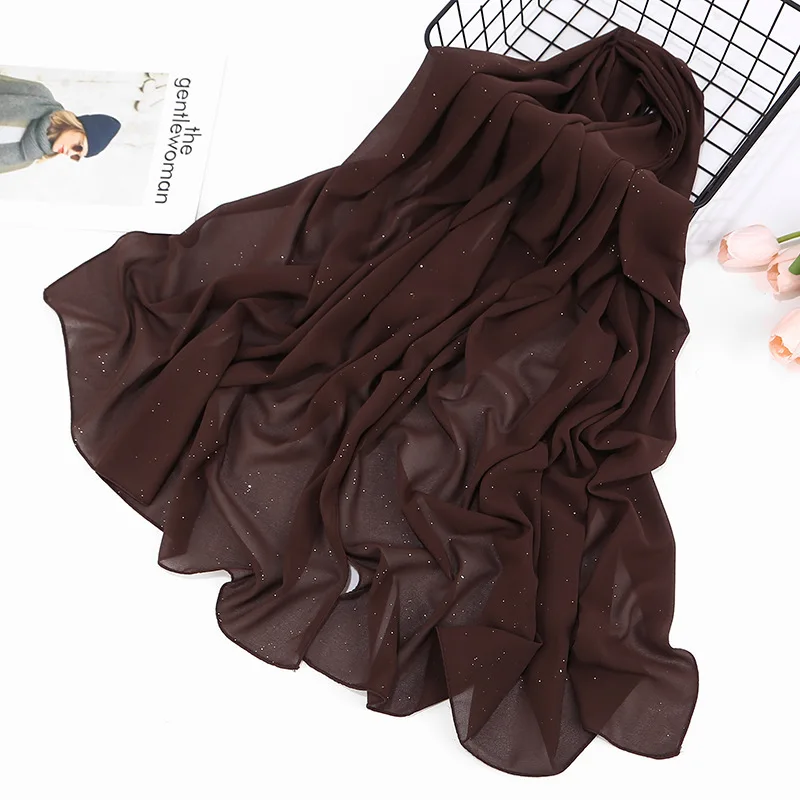 5 coffee color Мусульманский монохромный Высококачественный тонкий вентиляционный хиджаб посыпать золотой светло-жемчужный шифоновый шарф Тюрбан, головной платок оптом - Цвет: 5 coffee color