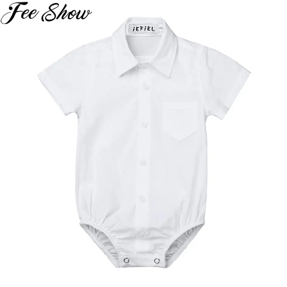 

FEESHOW Cute Newborn Baby Boys Romper Jumpsuit Set Short Sleeves Gentleman Shirt Cotton Romper for Infant Summer Outfit Sunsuit