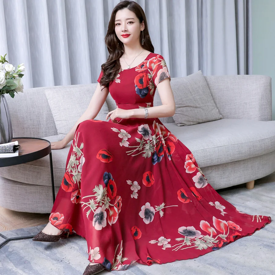Винтажные шифоновые Макси сарафаны Boho с цветочным рисунком 3XL размера плюс пляжные миди летние новые платья