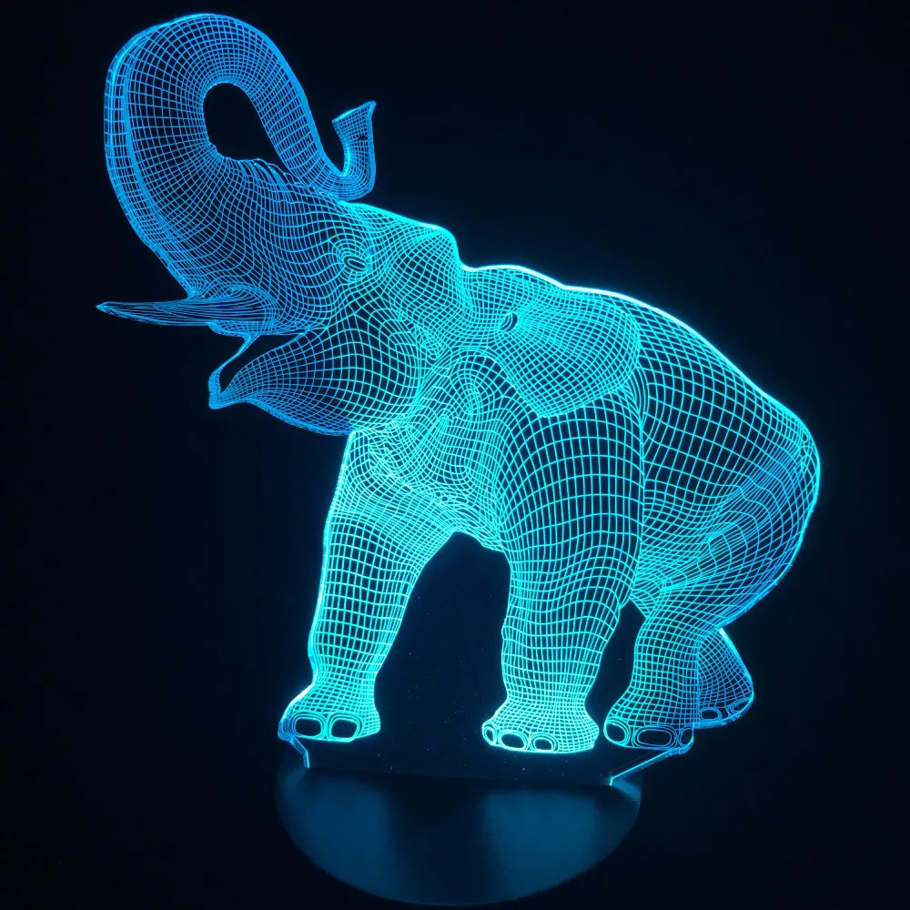7 цветов Изменение эффект 3D светодиодный слон Форма ночной Светильник