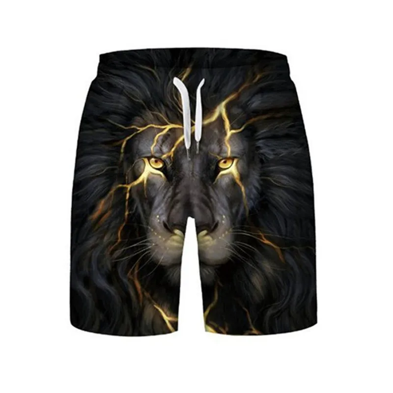 New Lonely Wolf Lion 3D Print Men Shorts Casual Cool Elastic Waist Summer Stone Printed Beach Male Fitness | Мужская одежда