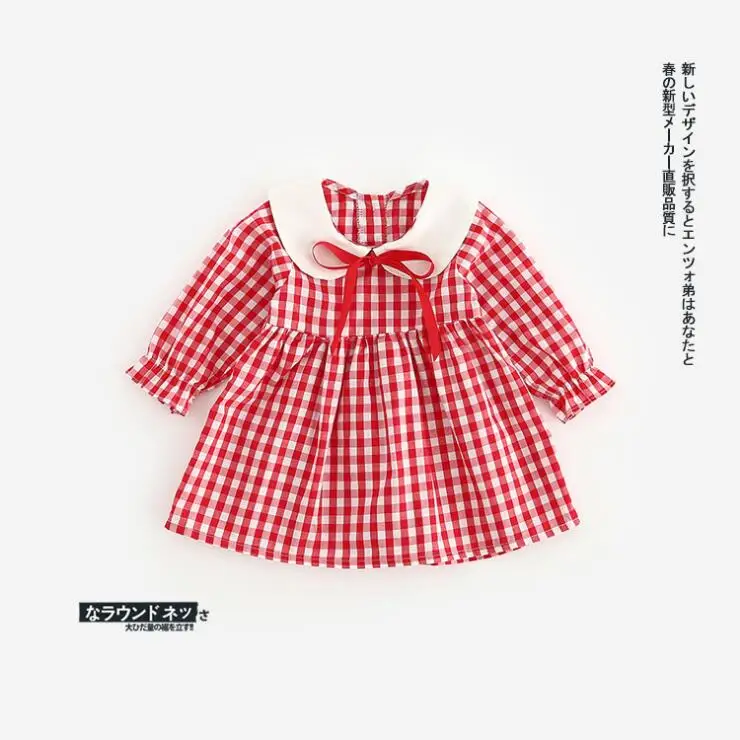 Детский комбинезон в клетку с отложным воротником и длинным рукавом | Мать