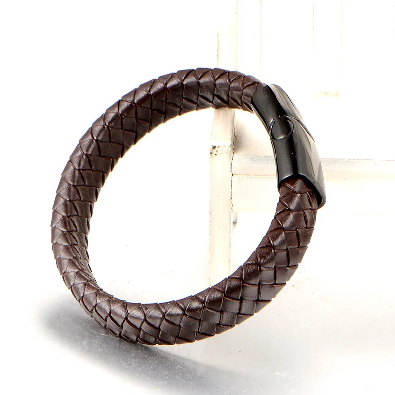 2018 мужские ювелирные изделия панк черный плетеный кожаный браслет Geunine модные