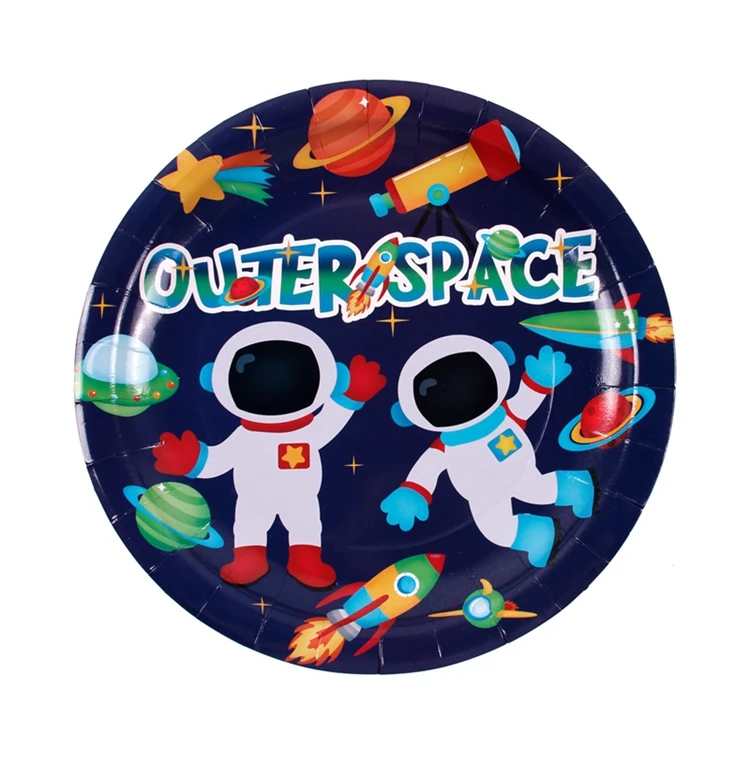 QIFU Outer Space Planet Party Disposable Tableware Birthday Party Decor Kids Disposable Paper Plate Cup Astronaut Party Supplies