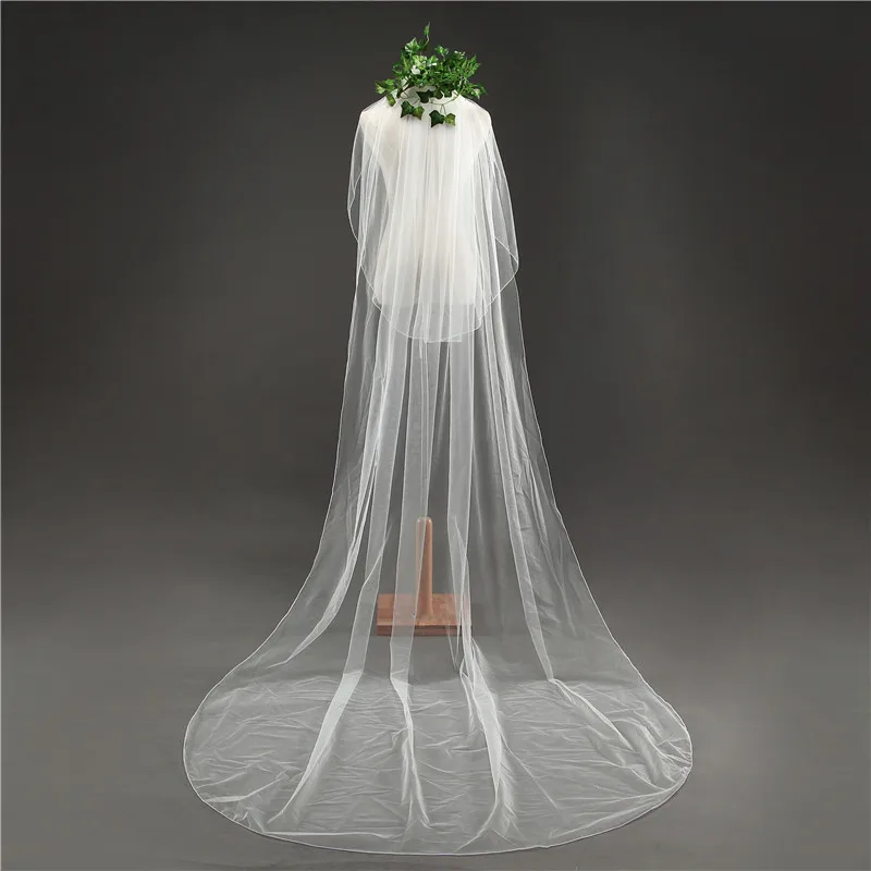Angel Tree Simple Style Bridal Veils Wedding Accessories 3M Long 1.5M Width Two Layers Pencil Edge Tail Veil with Comb | Свадьбы и